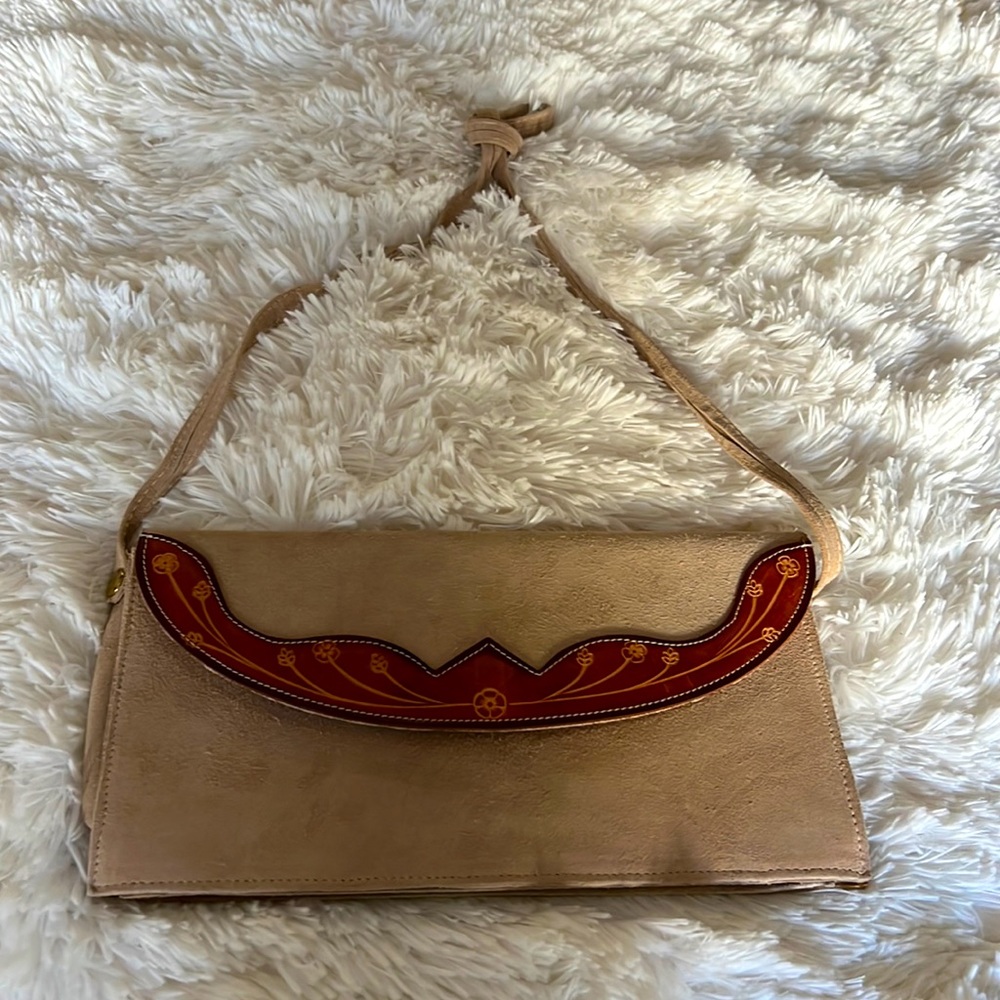 Vintage Handmade Leather/Suede Tooled Flower Purse Made in Canada